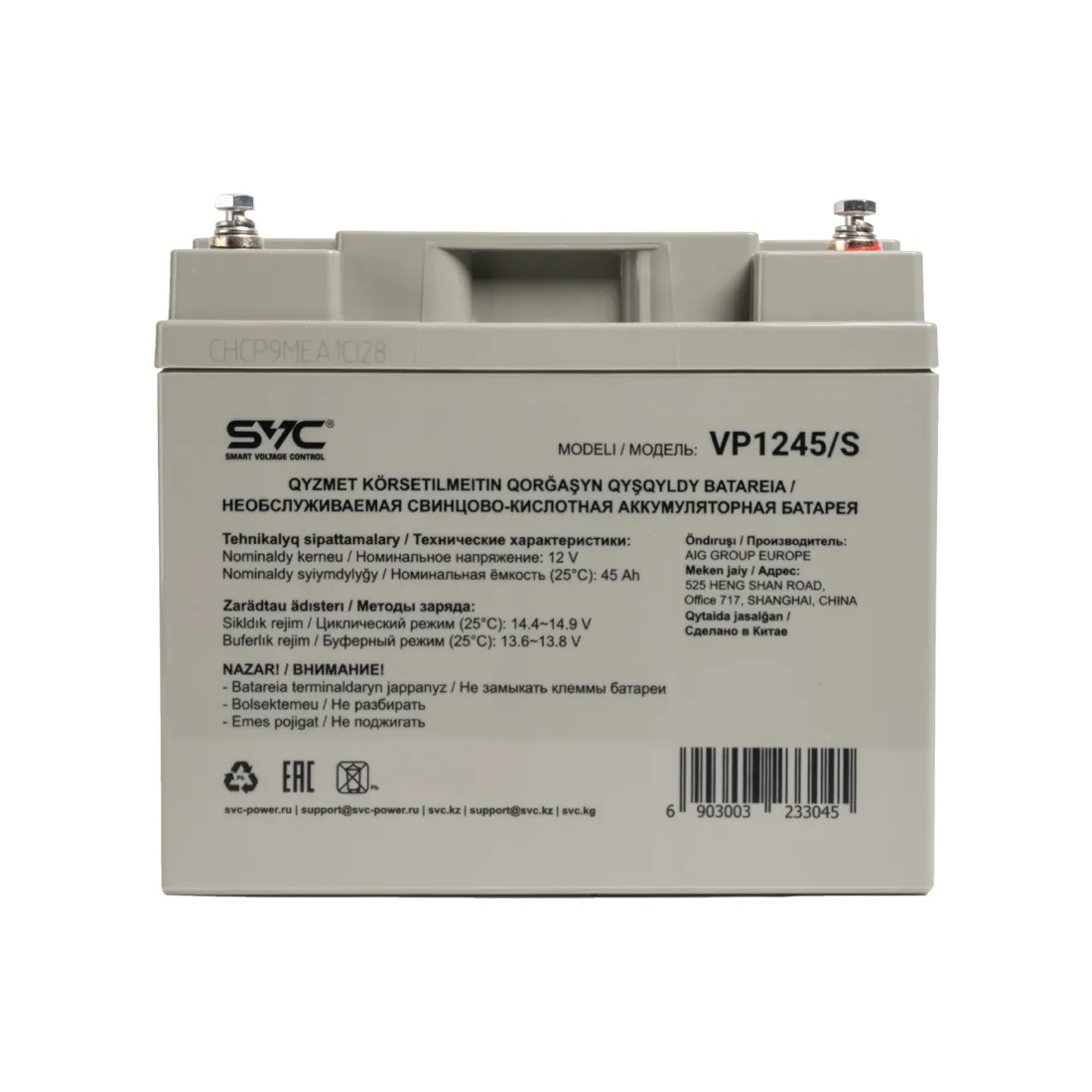 Аккумуляторная батарея SVC VP1245/S 12В 45 Ач (195*165*170) — изображение 2