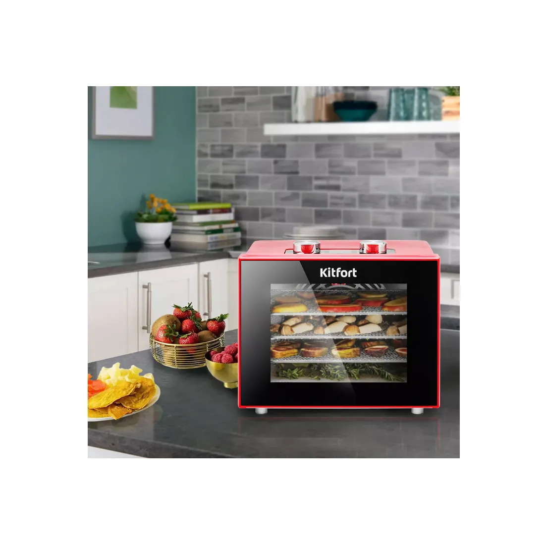 Сушилка для овощей и фруктов Kitfort КТ-1915-2 (красная) — изображение 2