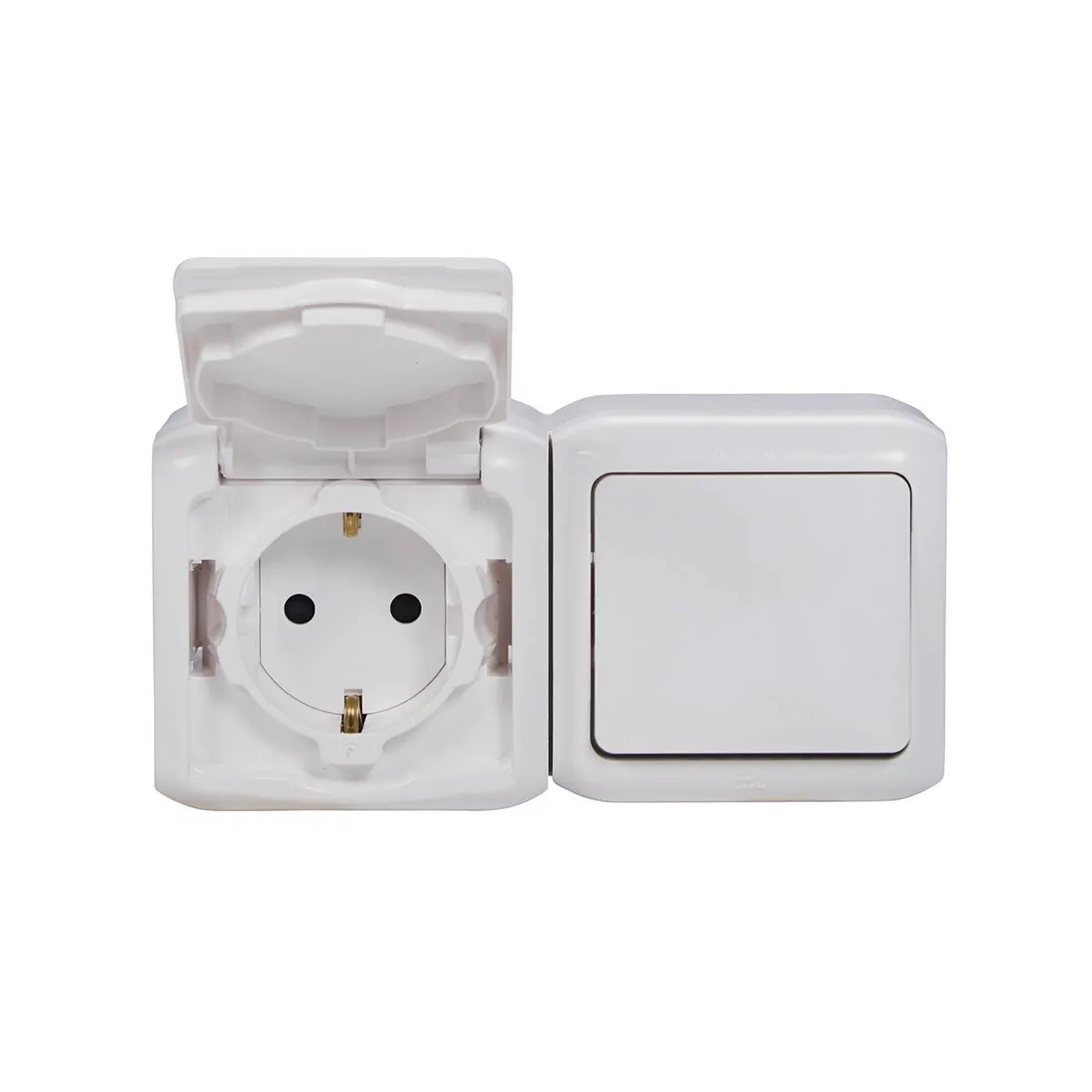 Выключатель с крышкой + Розетка Legrand Forix 16A 250В IP44 накладной белый — изображение 2