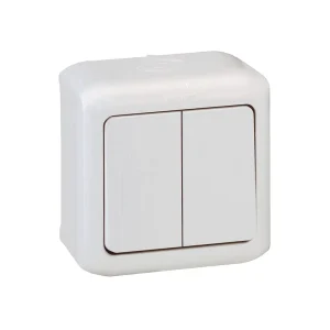 Выключатель двухклавишный Legrand Forix 10A 250В IP44 накладной белый