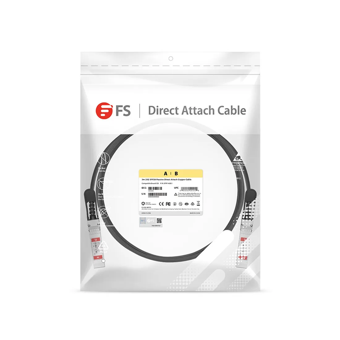 Пассивный кабель FS S28-PC03 25G SFP28 3m — изображение 3