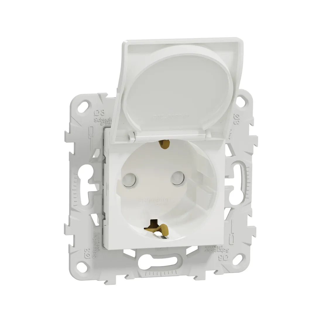 Розетка с заземлением SE NU503718TA Unica New с/штор с/кр IP21 белый