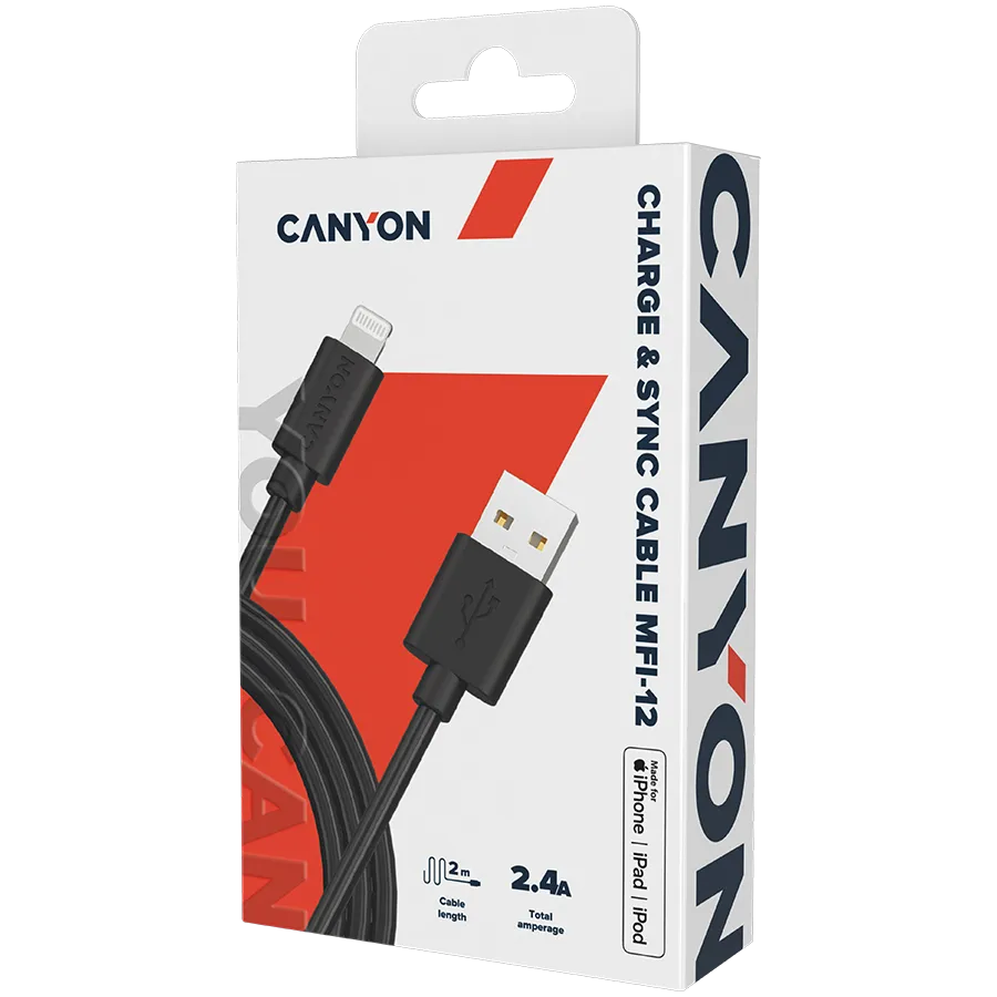 CANYON cable MFI-12 USB-A to Lightning 2m Black — изображение 2
