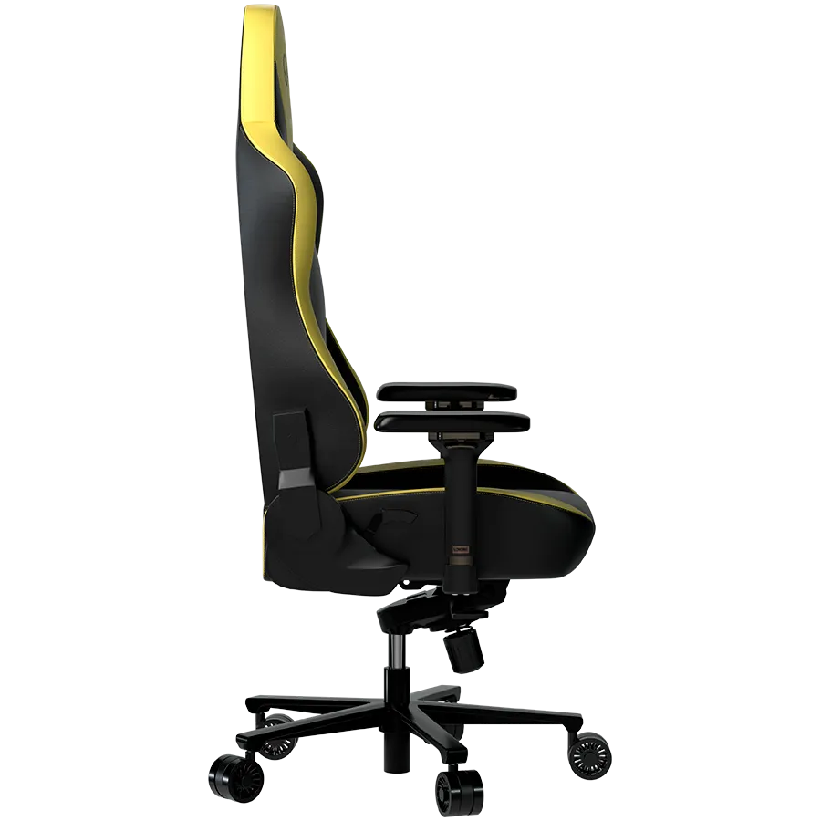 LORGAR Base 311, Gaming chair, PU eco-leather, 1.8 mm metal frame, multiblock mechanism, 4D armrests, 5 Star aluminium base, Class-4 gas lift, 75mm PU casters, Black + yellow — изображение 3