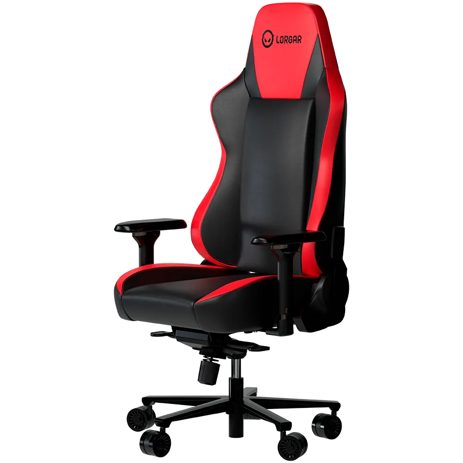 LORGAR Base 311, Gaming chair, PU eco-leather, 1.8 mm metal frame, multiblock mechanism, 4D armrests, 5 Star aluminium base, Class-4 gas lift, 75mm PU casters, Black + red — изображение 2