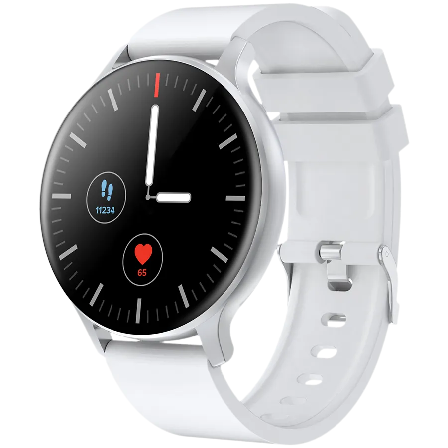 CANYON Badian SW-68, Smartwatch, Realtek 8762CK, 1.28''TFT 240x240px; RAM : 160KB, Lithium-ion polymer battery, 3.7V 190mAh Include, Silver Zinc alloy middle frame + plastic bottom case+ white Silicone strap + silver strap buckle, 44.9x 10.9mm, strap: 20x220mm, 50.64g — изображение 2