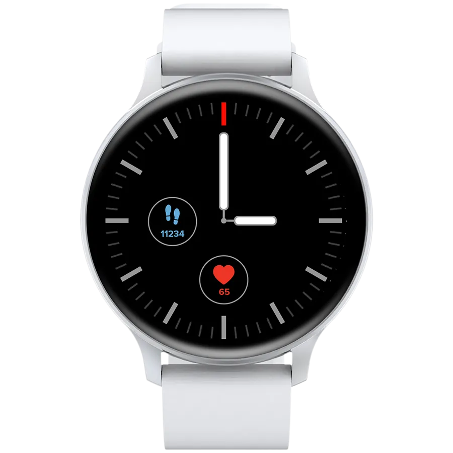 CANYON Badian SW-68, Smartwatch, Realtek 8762CK, 1.28''TFT 240x240px; RAM : 160KB, Lithium-ion polymer battery, 3.7V 190mAh Include, Silver Zinc alloy middle frame + plastic bottom case+ white Silicone strap + silver strap buckle, 44.9x 10.9mm, strap: 20x220mm, 50.64g