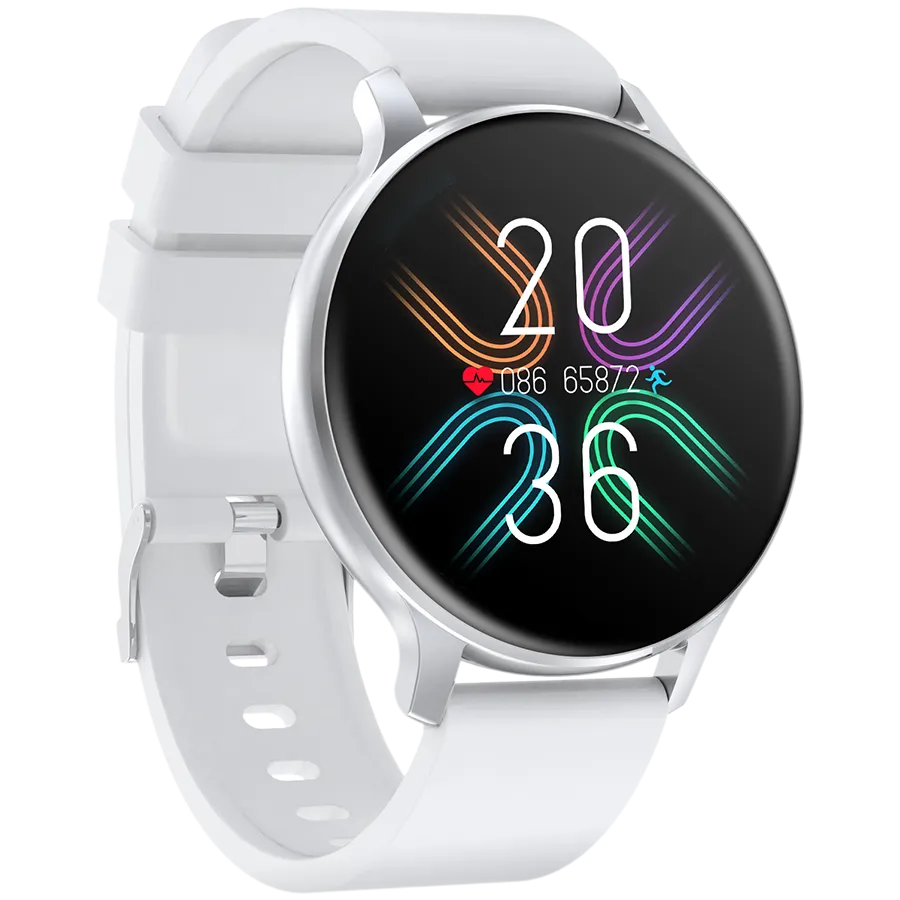 CANYON Badian SW-68, Smartwatch, Realtek 8762CK, 1.28''TFT 240x240px; RAM : 160KB, Lithium-ion polymer battery, 3.7V 190mAh Include, Silver Zinc alloy middle frame + plastic bottom case+ white Silicone strap + silver strap buckle, 44.9x 10.9mm, strap: 20x220mm, 50.64g — изображение 3