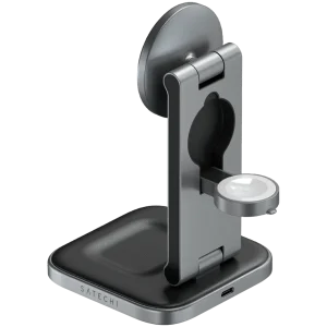 SATECHI 3-in-1 Foldable Qi2 Wireless Charging Stand (Space Gray) with Type A,C,G plugs