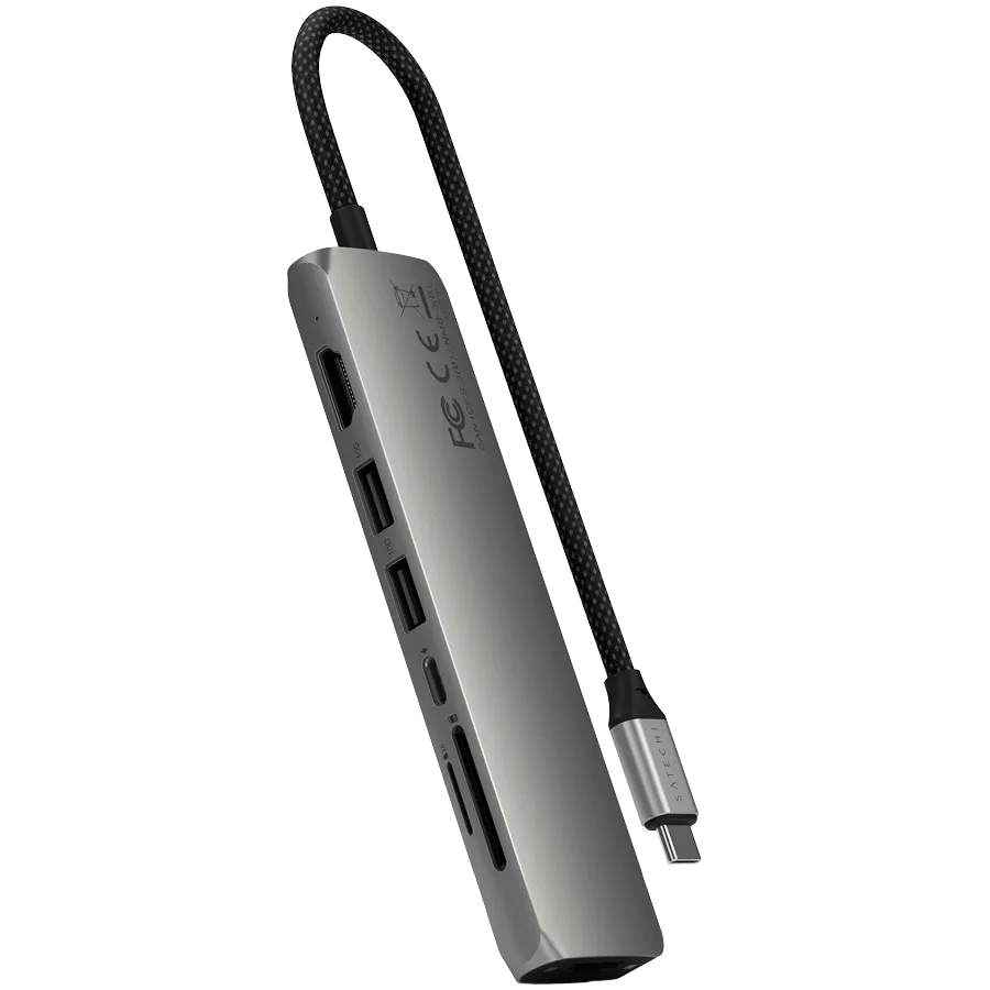 SATECHI 7-in-1 USB-C Slim Multiport Adapter with Ethernet (Space Grey)