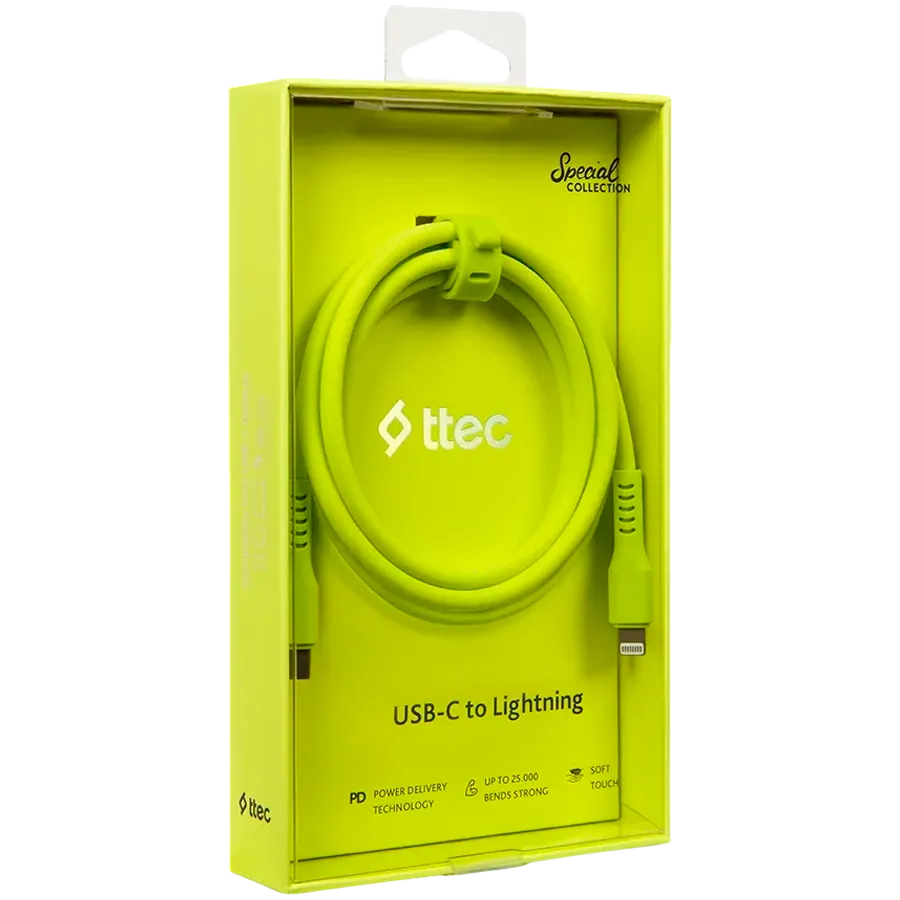 ttec Type-C - Lightning Charge / Data Cable 120cm,Neon Yellow — изображение 3