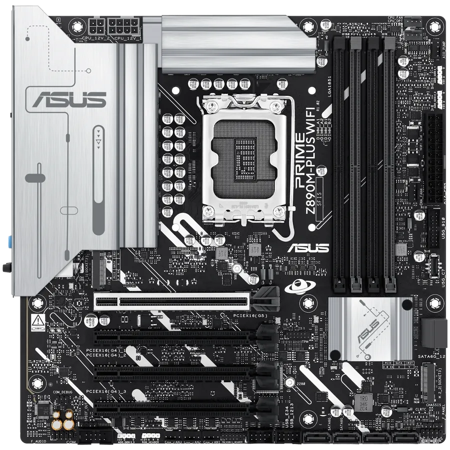 ASUS Main Board Desktop LGA1851 Intel Z890 Chipset 4 x DIMM slots, max. 256GB, DDR5 1 x DisplayPort 1 x HDMI 1 x Wi-Fi module 3 x M.2 slots 6 x SATA mATX Form Factor