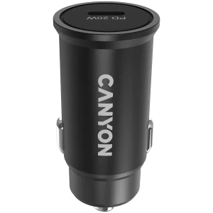 Canyon C-20, PD 20W Pocket size car charger, input: DC12V-24V, output: PD20W, support iPhone12 PD fast charging, Compliant with CE RoHs , Size: 50.6*23.4*23.4, 18g, Black