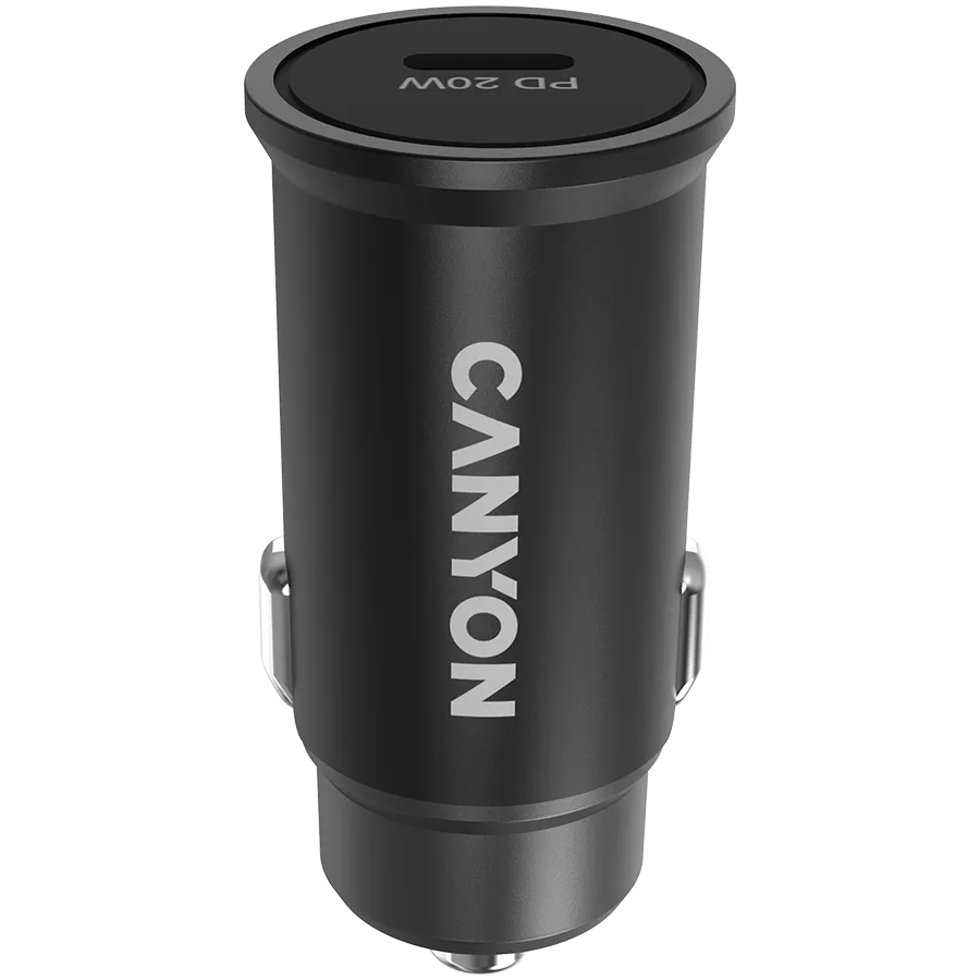 Canyon C-20, PD 20W Pocket size car charger, input: DC12V-24V, output: PD20W, support iPhone12 PD fast charging, Compliant with CE RoHs , Size: 50.6*23.4*23.4, 18g, Black