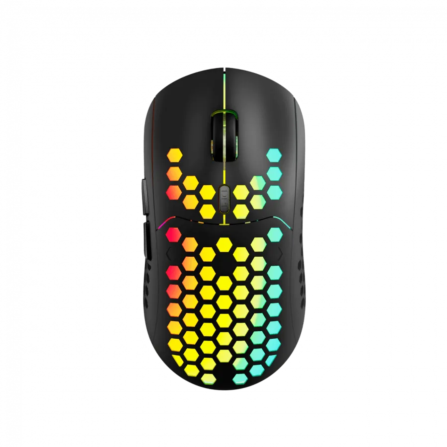 Canyon 7keys Gaming 2.4G wireless mouse, KA8 sensor, DPI up to 1600, rubber coating on panel, Huano 1million switch, 45cm PVC cable, ABS material. 400mAh battery, size: 125.8*63.7*41mm, weight: 95g, Black