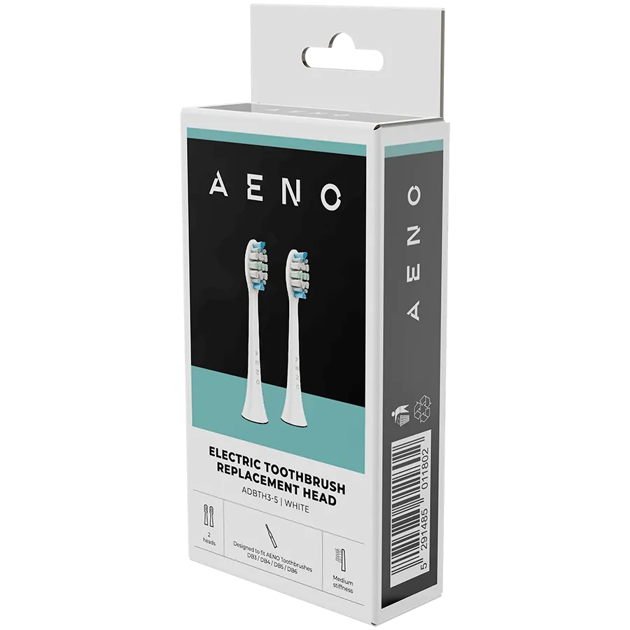 AENO Replacement toothbrush heads, White, Dupont bristles, 2pcs in set (for ADB0003/ADB0005 and ADB0004/ADB0006) — изображение 3