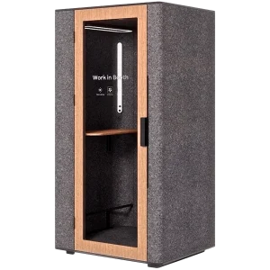 Акустическая кабина WorkBooth One с местом для интеграции медиа-концентратора, глухая задняя стенка, светло-серый войлок, натуральный дубовый