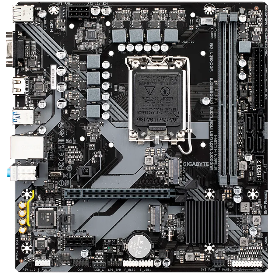 GIGABYTE Mainboard Desktop B760M H DDR4 (LGA1700, 2xDDR4, 1xDSub, 1xHDMI, GLAN, 1x PCI Express x16 PCIe 4.0, 1x PCI Express x1 PCIe 3.0, 2xM.2, 4 x SATAIII, 6x USB3.2 Gen1, 6x USB2.0/1.1) mATX — изображение 2