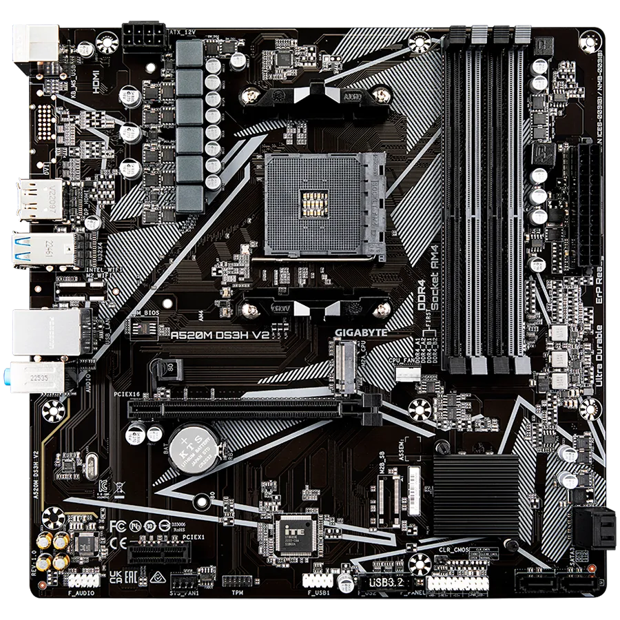 GIGABYTE MB AM4, A520, 4xDDR4, DP + HDMI, 1xPCIe x16 3.0, 1xPCIe x1, 1xM.2, 4xSATA, GbE LAN, mATX — изображение 2