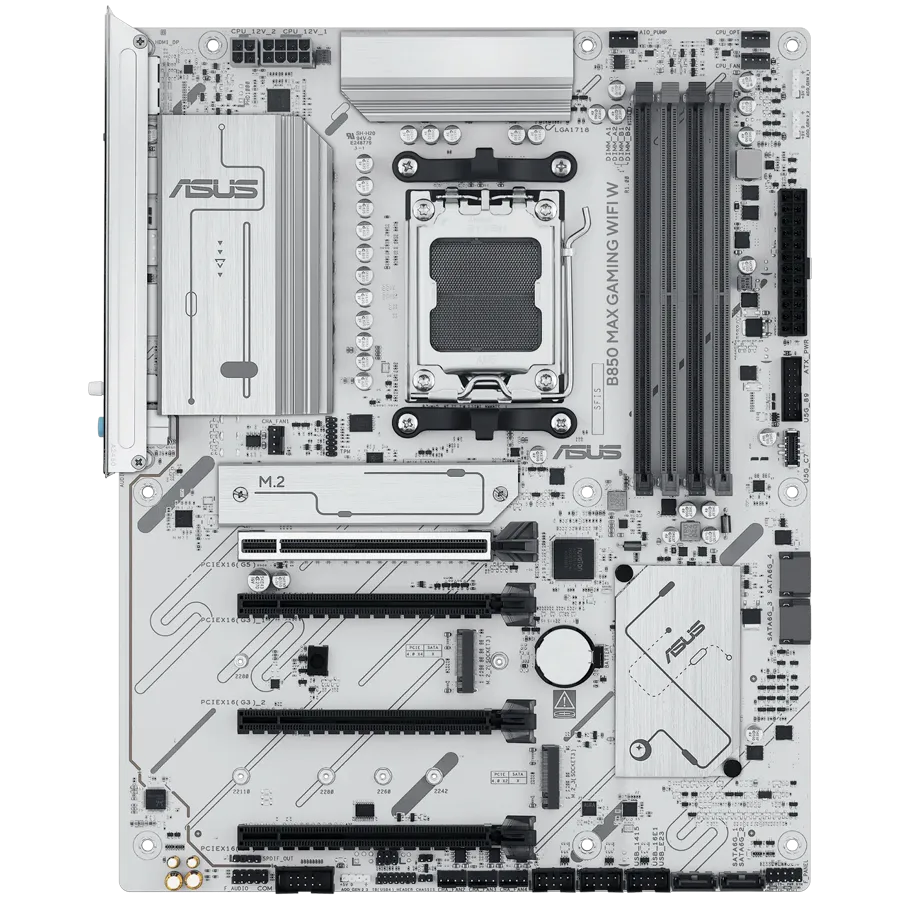 ASUS Main Board Desktop Socket AM5 AMD B850 Chipset 4 xDIMM slots,DDR5 1 x DisplayPort 1 x HDMI port 1 x PCIe 5.0 x16 slot(supports x16 mode) 1 x Wi-Fi module 3 x M.2 4 x SATA ATX Form Factor