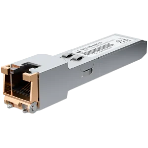 Ubiquiti UACC-CM-RJ45-1G SFP to RJ45 transceiver module that delivers 1 Gbps speed via a converted Ethernet connection.
