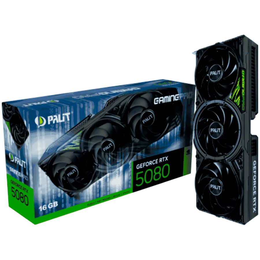PALIT GeForce RTX 5080 GamingPro 16GB GDDR7, 256 bit, 1x HDMI 2.1b, 3x DP 2.1b, 3 Fan, 1x 16-pin pwr connector, 850W, 331.9 x 127.1 x 60 mm, NE75080019T2-GB2031A