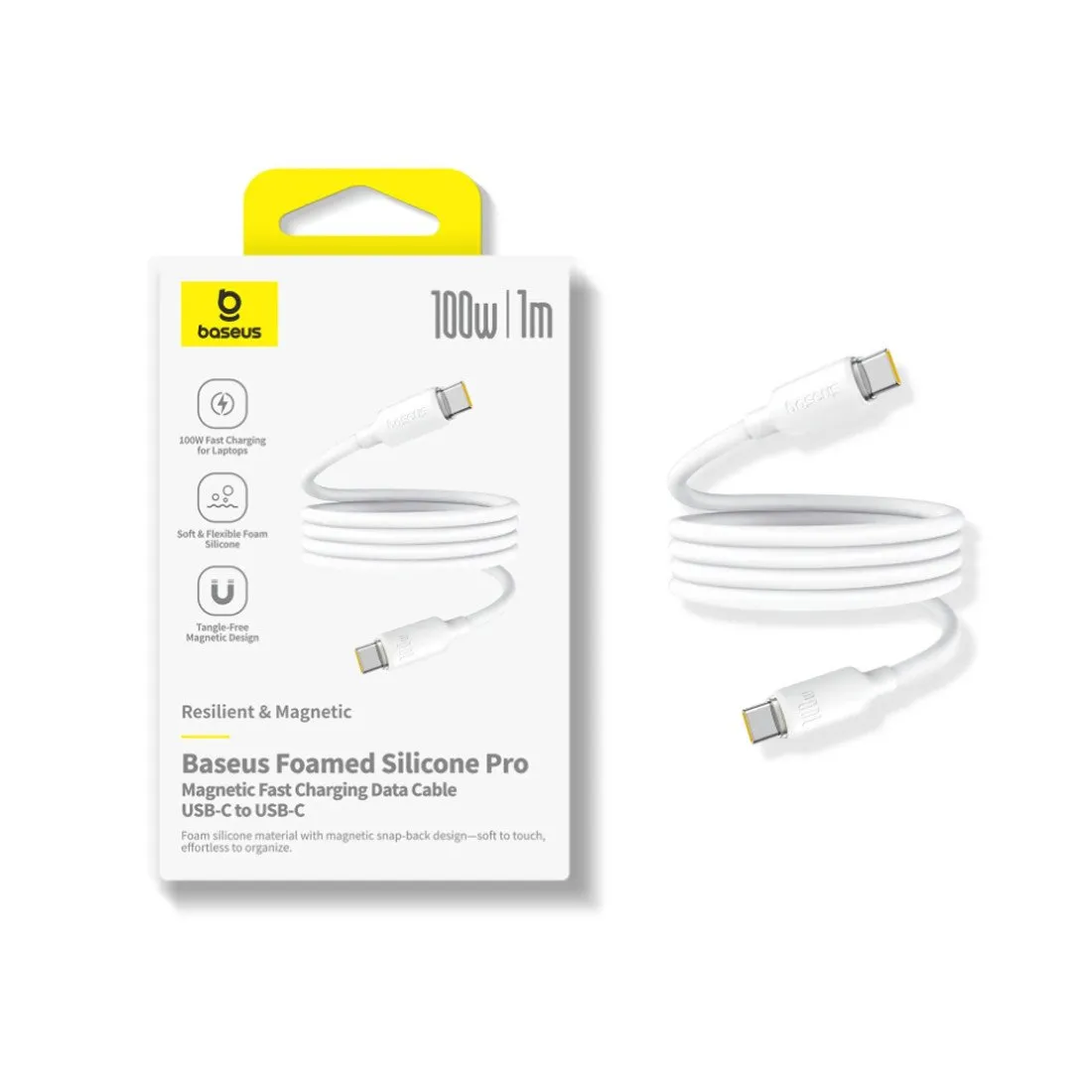 Интерфейсный кабель Baseus Foamed Silicone Pro Magnetic USB-C to USB-C 100W White 1m (E0426D01) — изображение 2