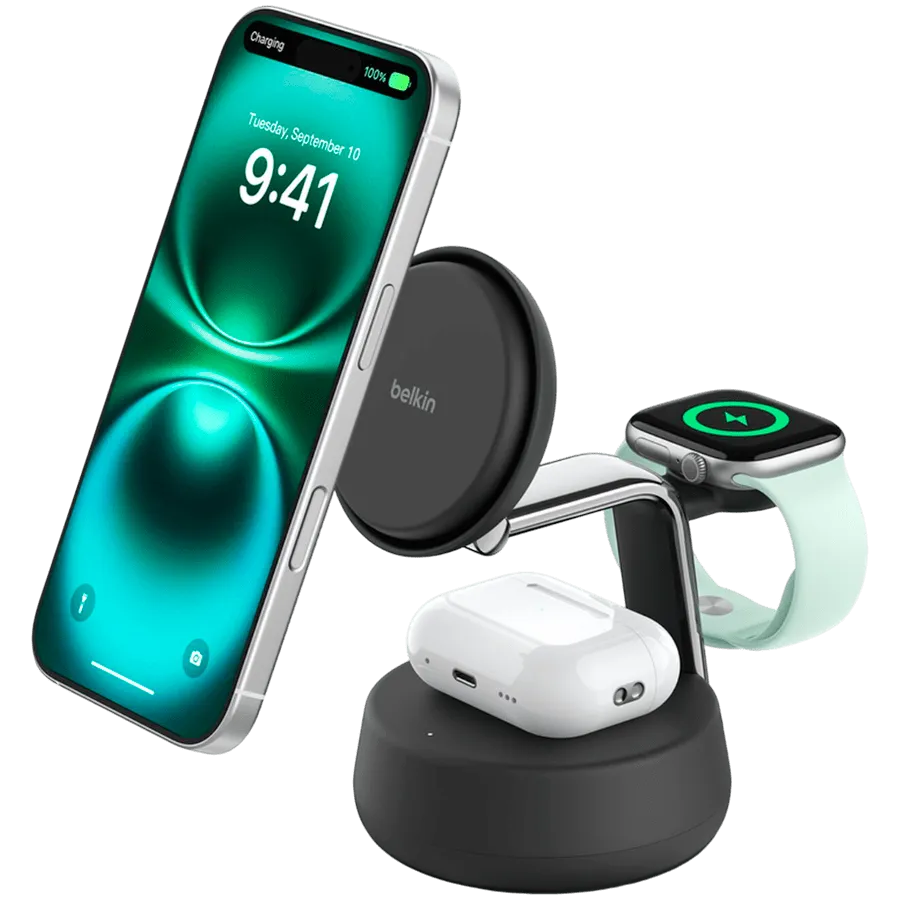 BELKIN 25w QI2 3-IN-1 Wireless Charging Stand, Black